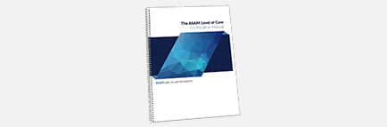 Cover of the ASAM Level of Care Manual, blue and white abstract graphic and title