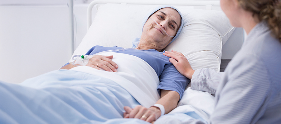 Smiling senior woman in hospice care.